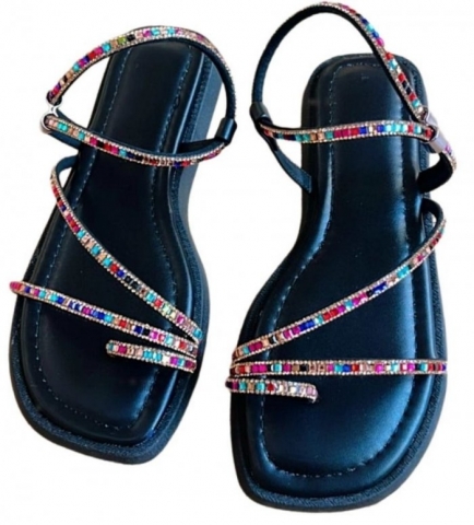 FLATFORM PRETO / STRASS COLORIDO / AJUSTE LATERAL